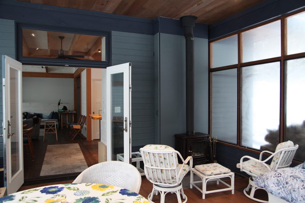 Screened porch inside view during winter